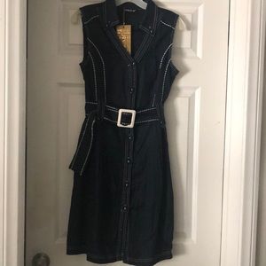 Blue linen dress.